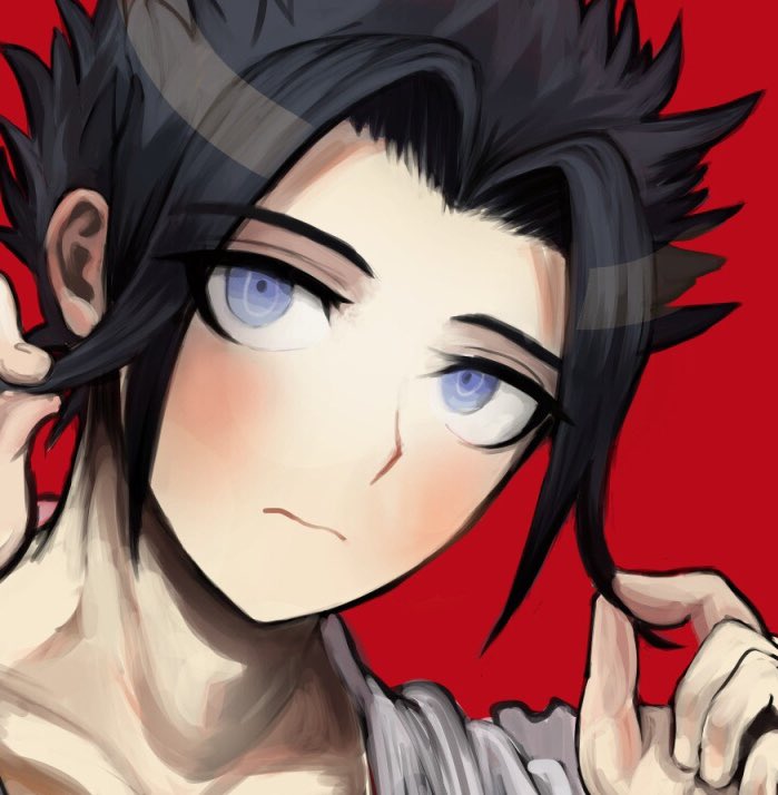 1boy, black_hair, blue_eyes, close-up, hair_intakes, kengan_ashura, kengan_ashura_zero, komatsuzaki_rui_(style)