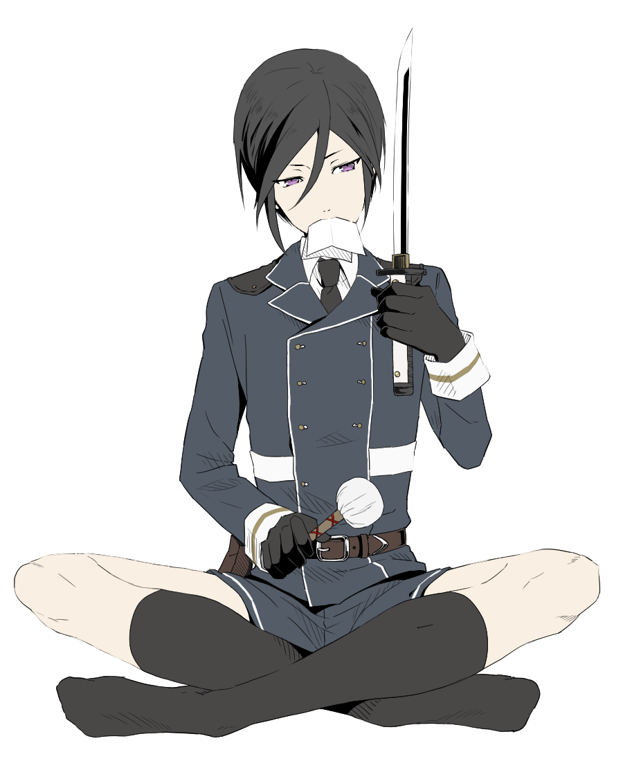 1boy, black_hair, black_legwear, gloves, kyoujixxxx, male_focus, military, military_uniform