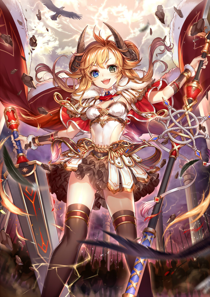>:d, 1girl, :d, army, bird, black_legwear, blonde_hair, blue_eyes