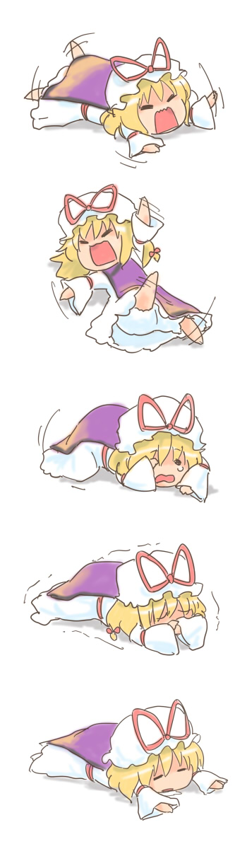 blonde_hair, chibi, hat, highres, ribbon, tantrum, tears, touhou