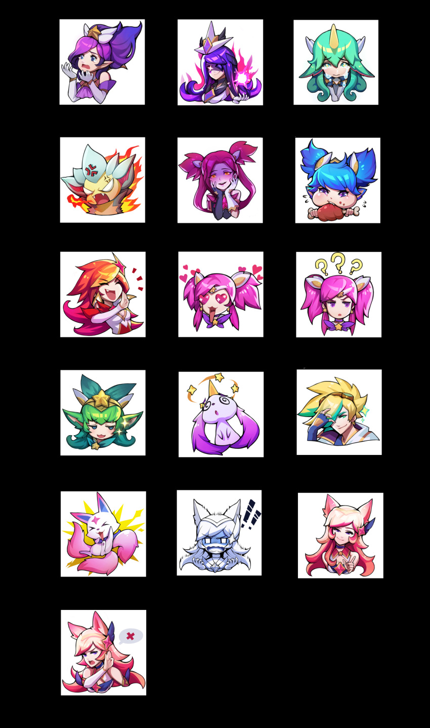 !!, 1boy, 6+girls, ?, @_@, ahri, angry, black_background