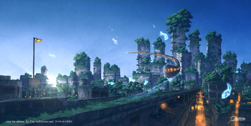 alley, blue_sky, building, city, cityscape, commentary_request, dark, fantasy