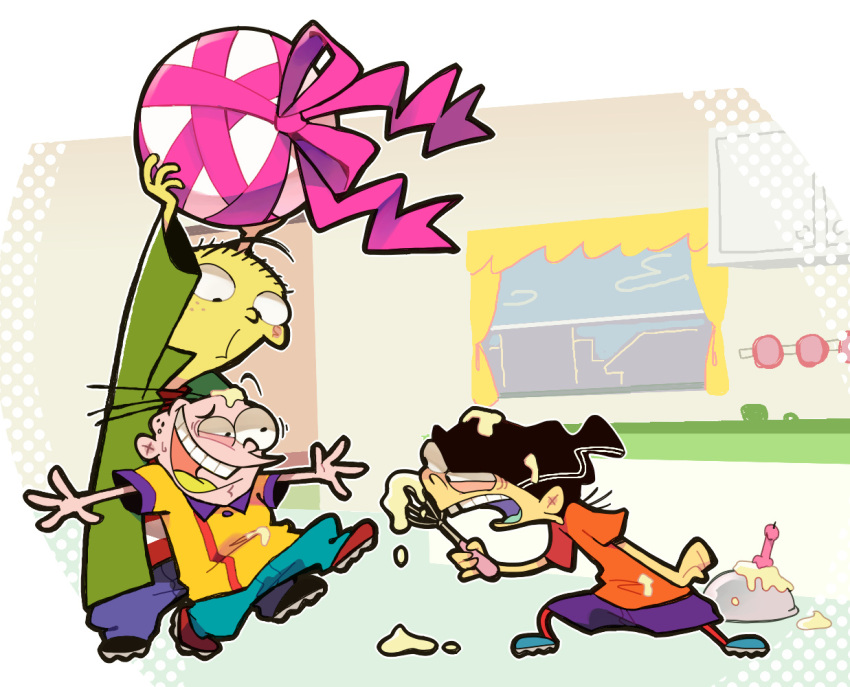 3boys, annoyed, blue_shoes, candy, cartoon_network, ed_(ed_edd_n_eddy), ed_edd_n_eddy, edd_(ed_edd_n_eddy)