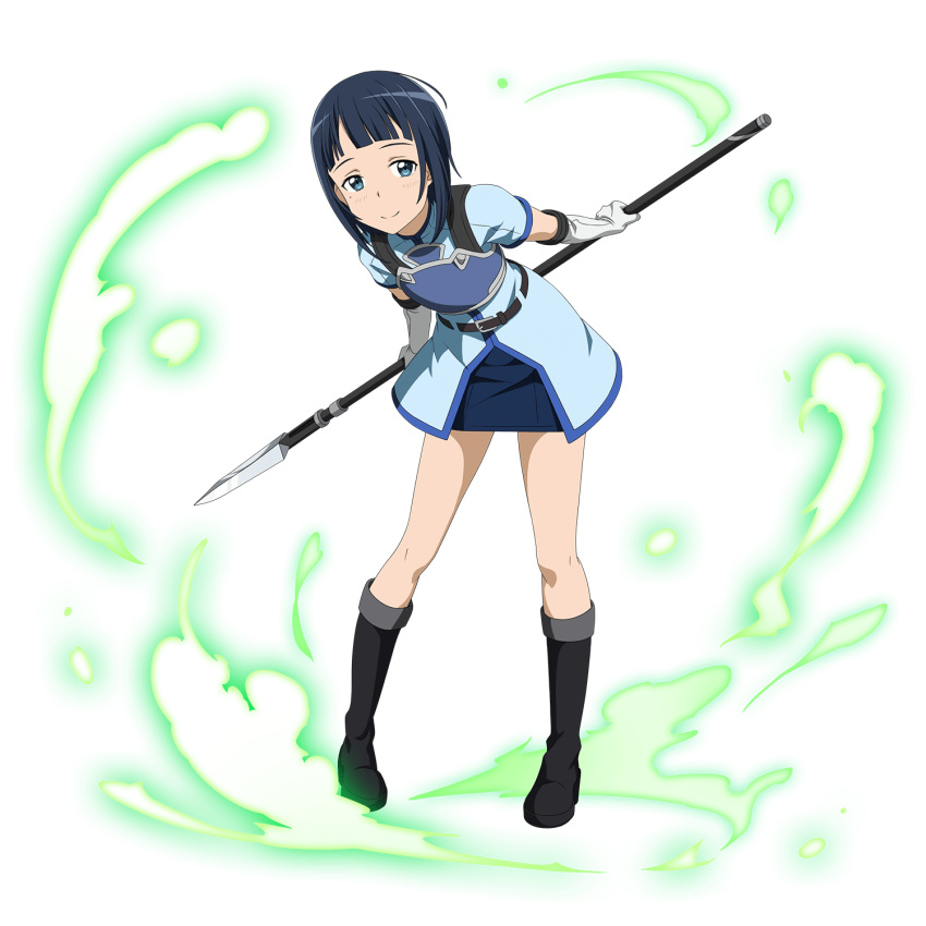 1girl, black_hair, blue_eyes, boots, detached_sleeves, elbow_gloves, gloves, highres