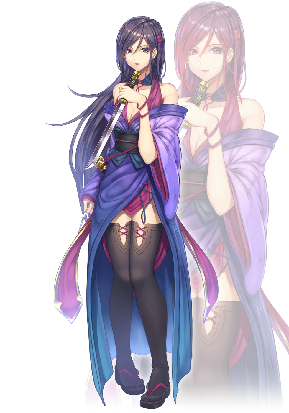 1girl, arm_at_side, asisuki, bent_elbow, black_legwear, caravan_stories, commentary_request, cross-laced_footwear