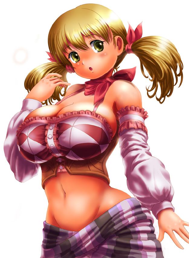 atelier_rorona, blonde_hair, blush, breasts, cleavage, gust, hourglass_figure, huge_breasts, lionela_heinze, moriichi, mound_of_venus, solo, twintails