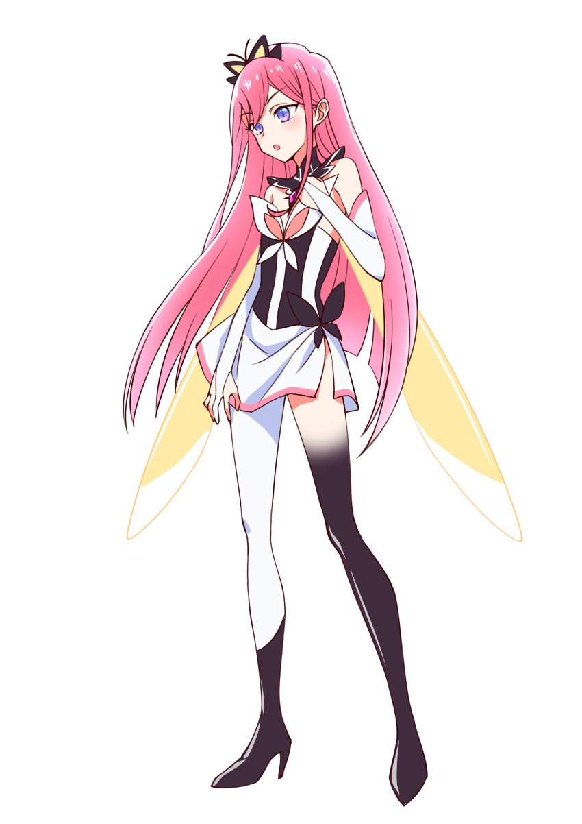 1girl, absurdres, blue_eyes, butterfly_hair_ornament, dress, eyebrows_visible_through_hair, flip_flappers, gloves