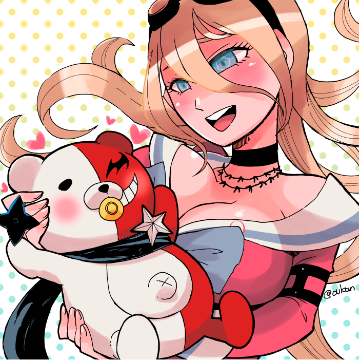 1girl, black_scarf, blonde_hair, blue_eyes, blush, breasts, choker, cleavage
