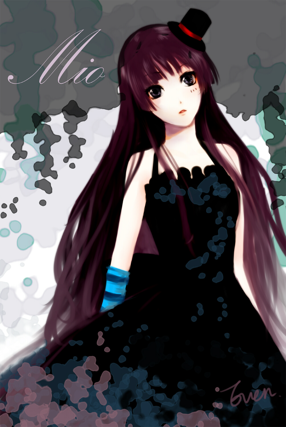 1girl, akiyama_mio, bangs, bare_shoulders, black_hair, blunt_bangs, don't_say_"lazy", don't_say_lazy