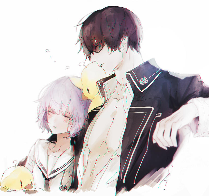 kutsugae, muroboshi_ron, norn9, purple_eyes, purple_hair, shiranui_nanami