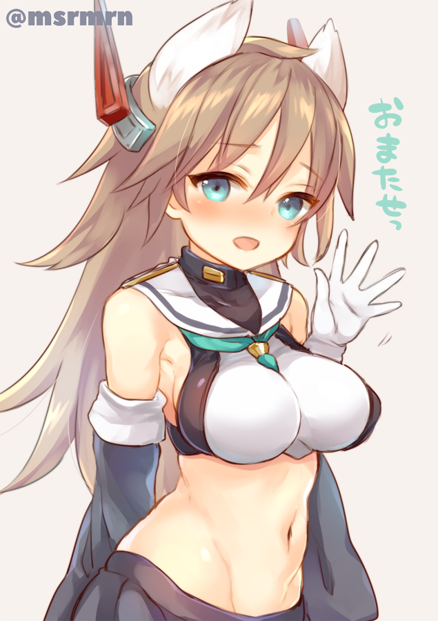1girl, azur_lane, bangs, black_skirt, blue_eyes, blush, brown_hair, crop_top