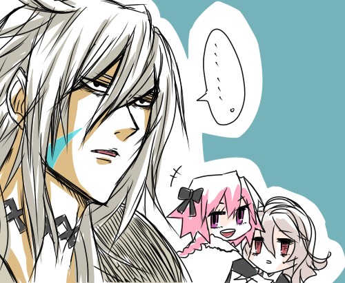 3boys, ahoge, armor, armored_dress, bangs, black_ribbon, braid, cape