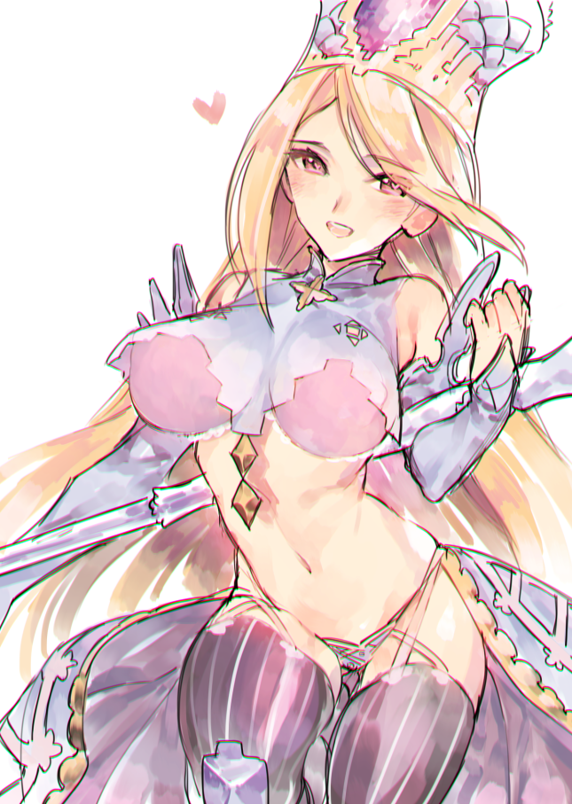 1girl, blonde_hair, breasts, detached_sleeves, eris_(shadowverse), hat, large_breasts, long_hair