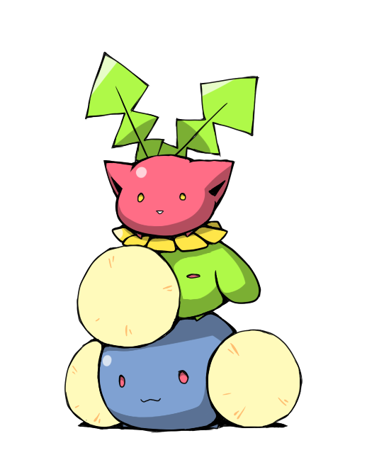 hoppip, jumpluff, nintendo, no_humans, pokemon, simple_background, skiploom, stacking, subako
