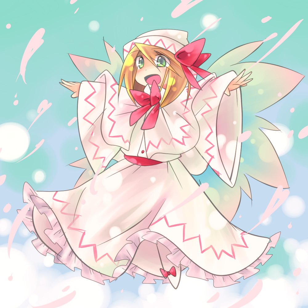 green_eyes, hat, lily_white, short_hair, subako, touhou, wings