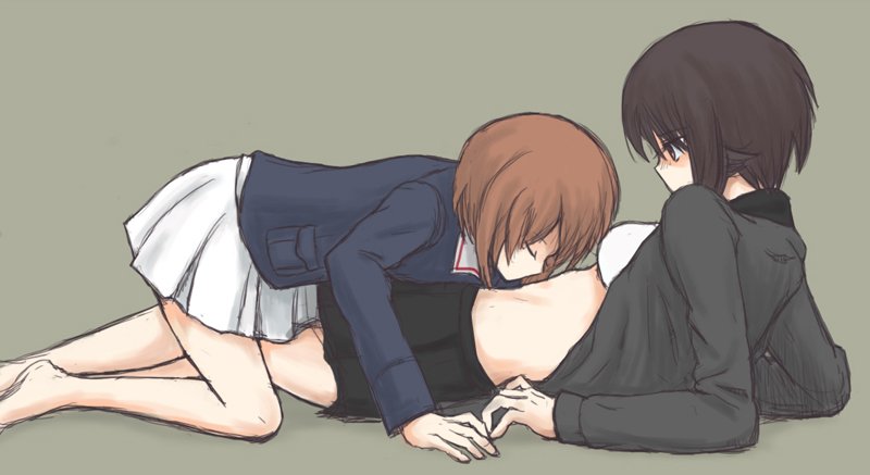 2girls, black_skirt, blush, bra, breasts, girls_und_panzer, incest, medium_breasts