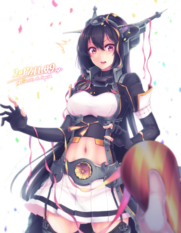 >:d, 2girls, :d, arm_guards, bangs, belt, black_coat, black_gloves