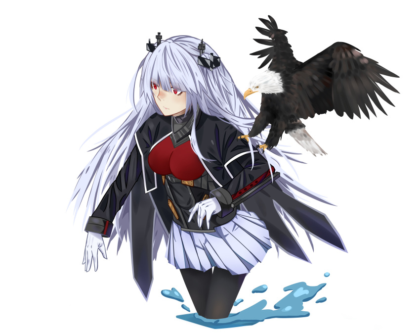 1girl, absurdres, bald_eagle, bell_mccamp_(zhan_jian_shao_nyu), bird, cape, eagle, essex_(zhan_jian_shao_nyu)