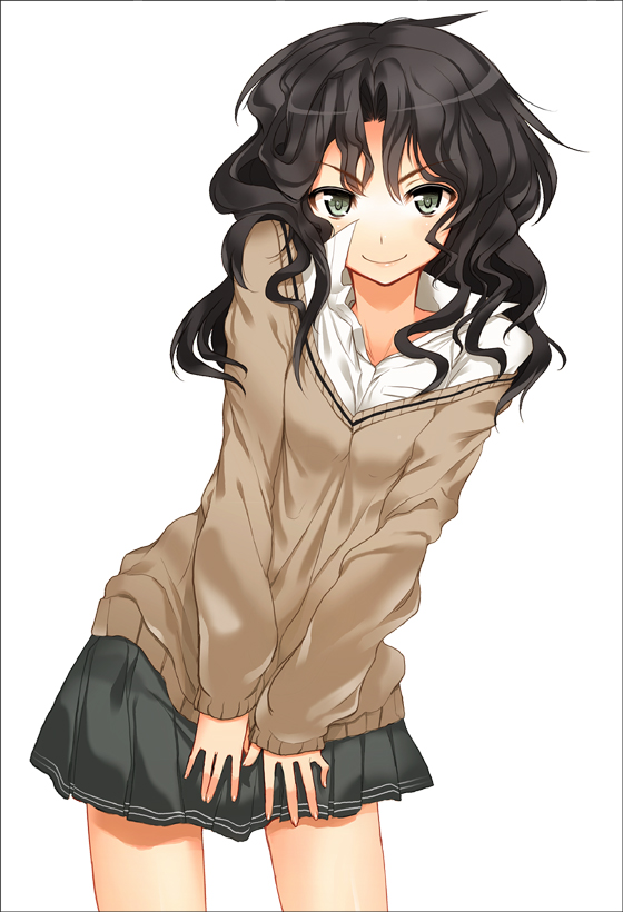 1girl, amagami, black_eyes, black_hair, char, collared_shirt, curly_hair, face