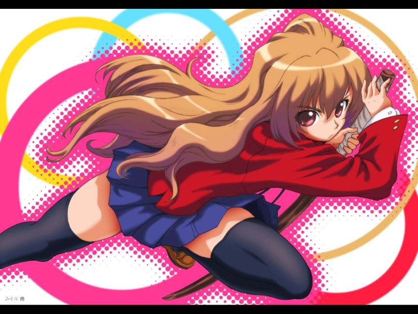 aisaka_taiga, bokken, gmbh, long_hair, seifuku, sword, thigh-highs, thighhighs, toradora!, wallpaper, weapon, wooden_sword