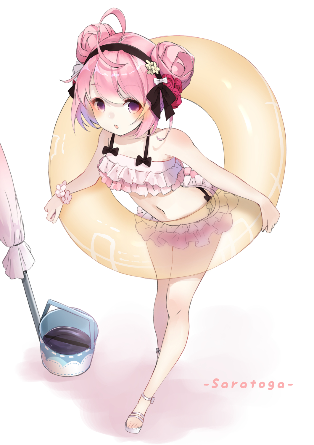 1girl, :o, ahoge, azur_lane, bangs, bikini, bikini_skirt, blush