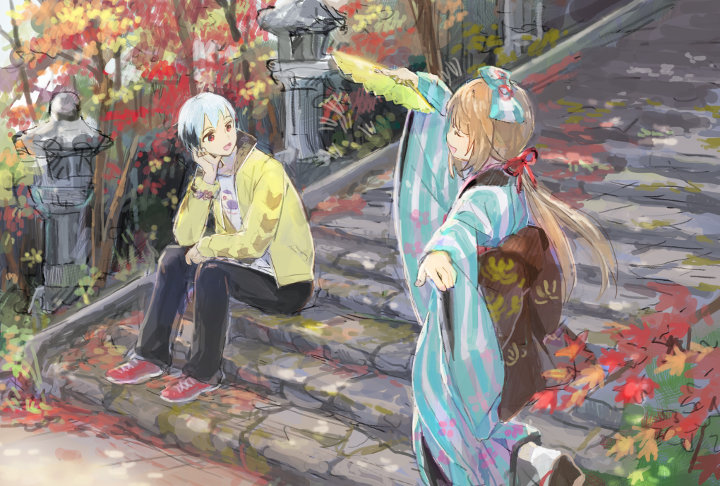 1boy, 1girl, black_hair, idolmaster, idolmaster_cinderella_girls, idolmaster_side-m, japanese_clothes, kimono
