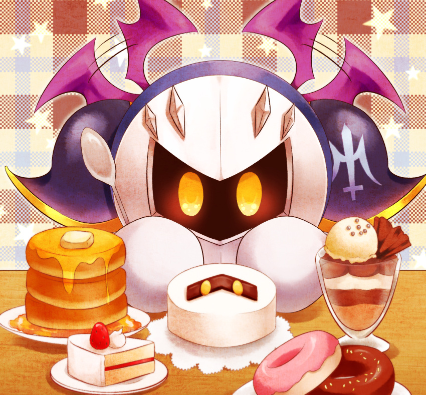 1boy, armor, cake, doughnut, food, fruit, highres, ice_cream