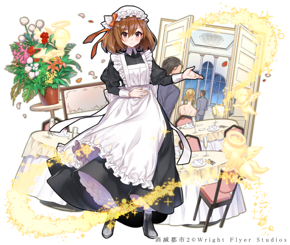 1girl, 2boys, 2girls, bare_shoulders, black_footwear, black_hair, blonde_hair, brown_eyes