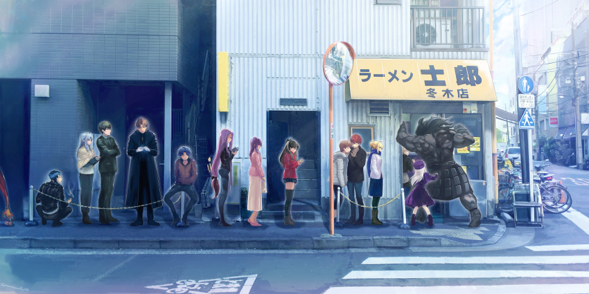 absurdres, ahoge, artoria_pendragon_(all), berserker, bicycle, black_hair, blonde_hair, blue_hair