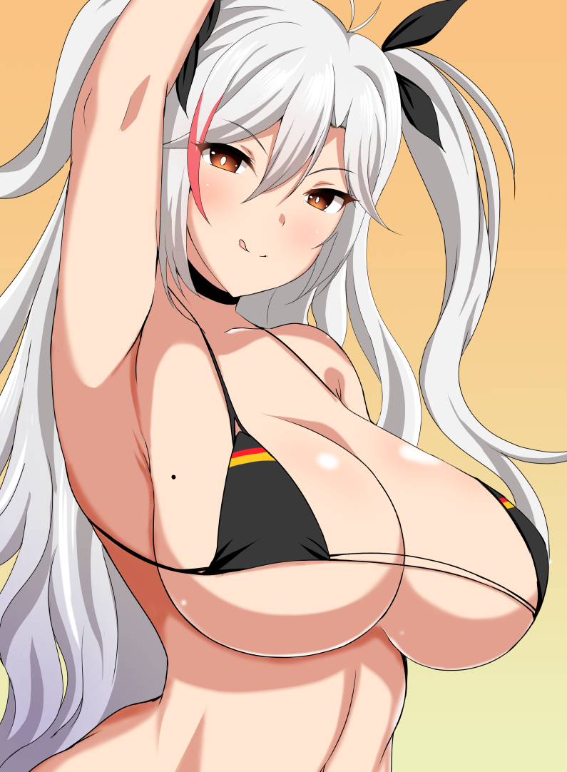 1girl, antenna_hair, arched_back, armpits, azur_lane, bangs, bare_shoulders, bikini