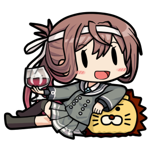 1girl, 90mm_single_high-angle_gun_mount, :d, asagumo_(kantai_collection), bamomon, black_legwear, blazer, blush_stickers