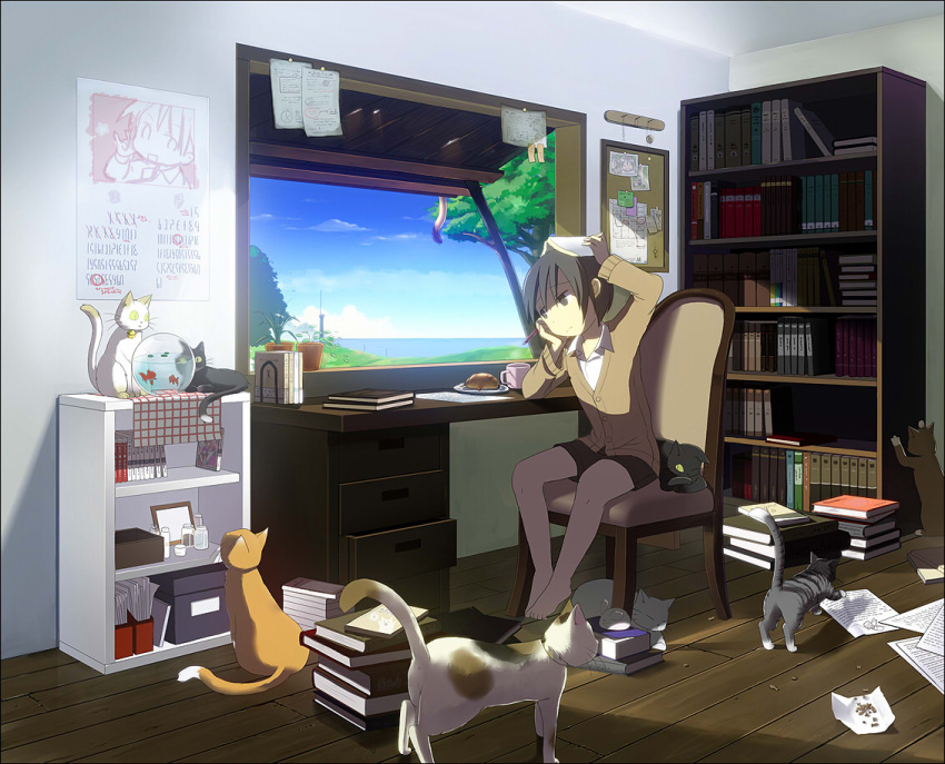 bookshelf, cat, chair, chin_rest, desk, fish, nekoya, original