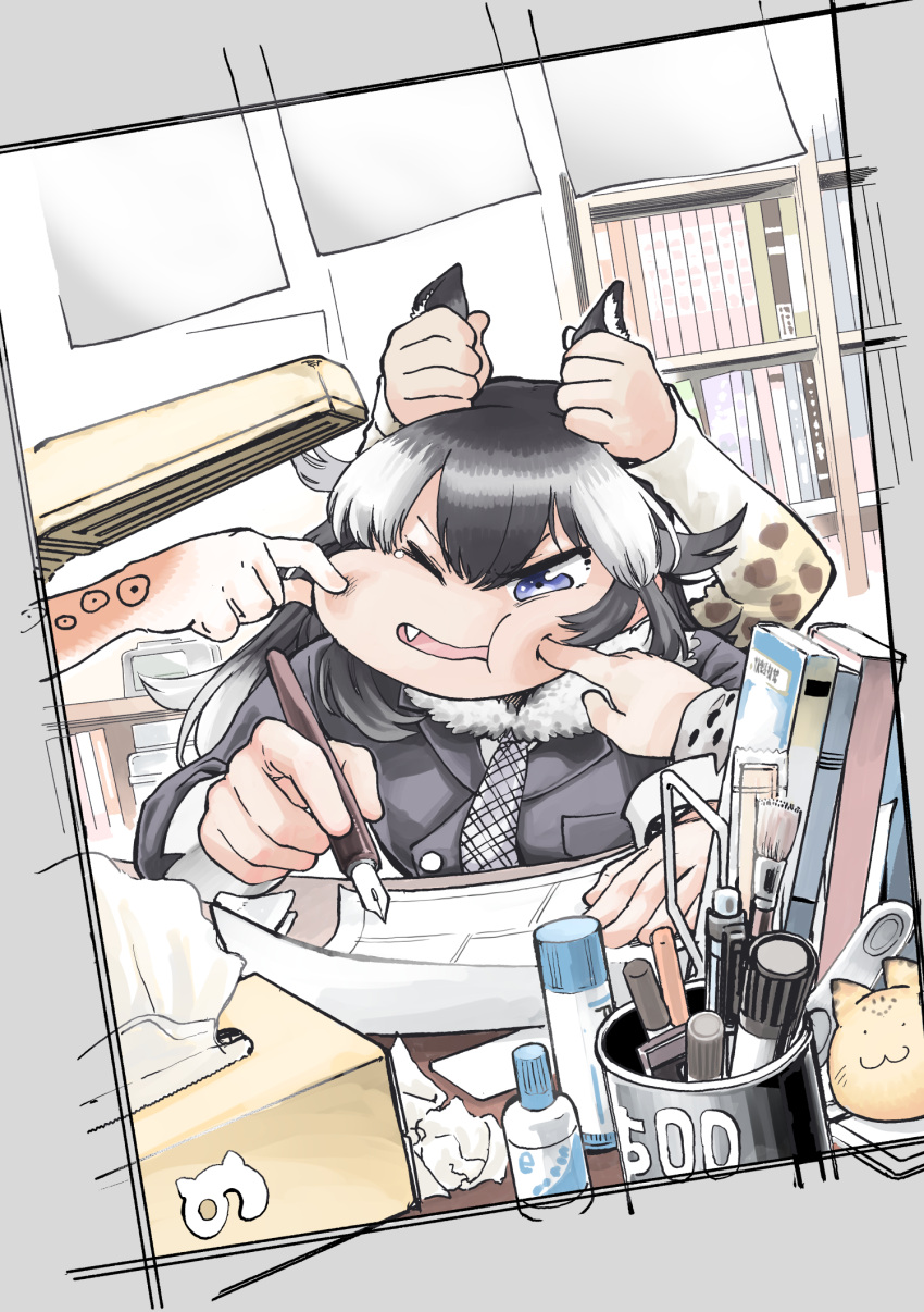 4girls, :3, black_hair, brus, character_request, cheek_pinching, cheek_poking, cover