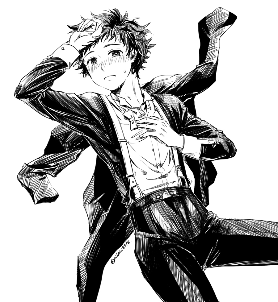 1boy, ballroom_e_youkoso, black_pants, blush, bow, bowtie, formal, fujita_tatara