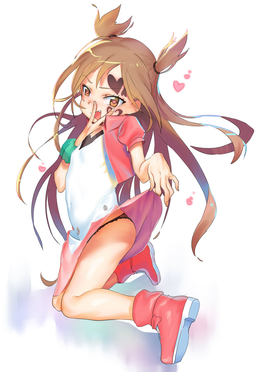 1girl, absurdres, bare_legs, black_panties, boots, breasts, brown_eyes, brown_hair