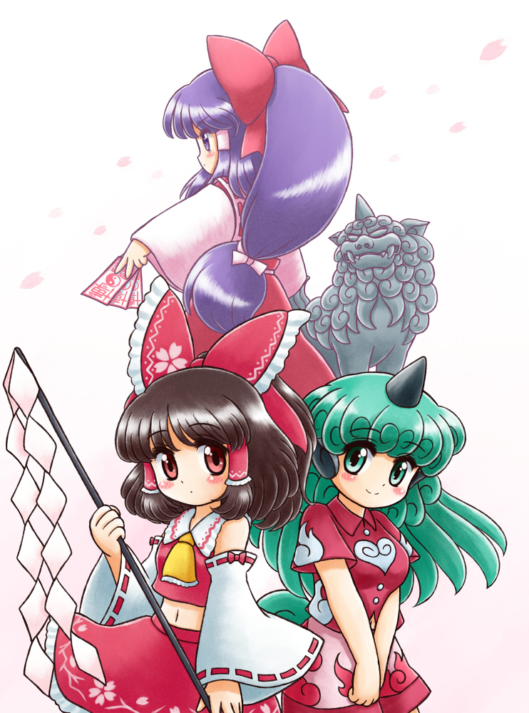 3girls, animal_ears, aqua_eyes, aqua_hair, ascot, bangs, bare_shoulders, blush_stickers