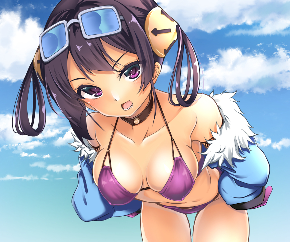 >:o, 1girl, :d, :o, azur_lane, bangs, bare_shoulders, bent_over