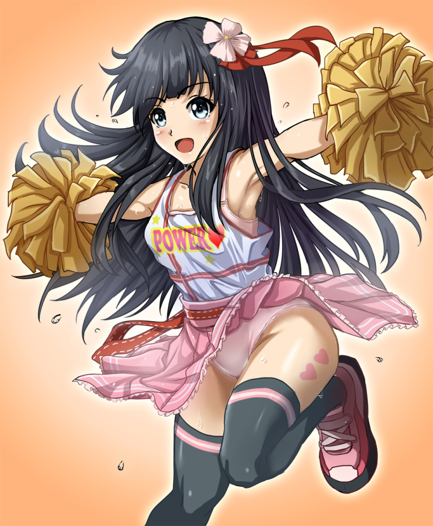 armpits, asashio_(kantai_collection), cheerleader, flower, ganbare_ganbare_(itou_life), hair_flower, hair_ornament, highres