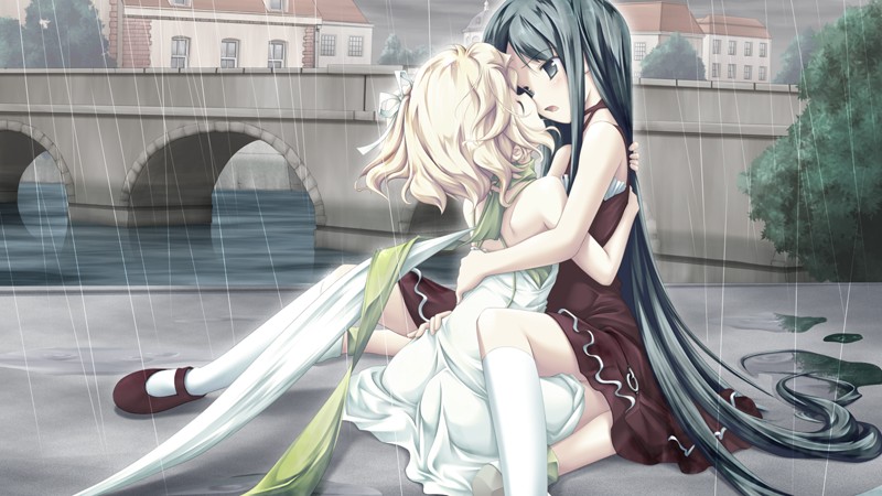 angelina_rocca, belle, christina_dorn, fue_(tsuzuku), hug, katahane, multiple_girls, rain
