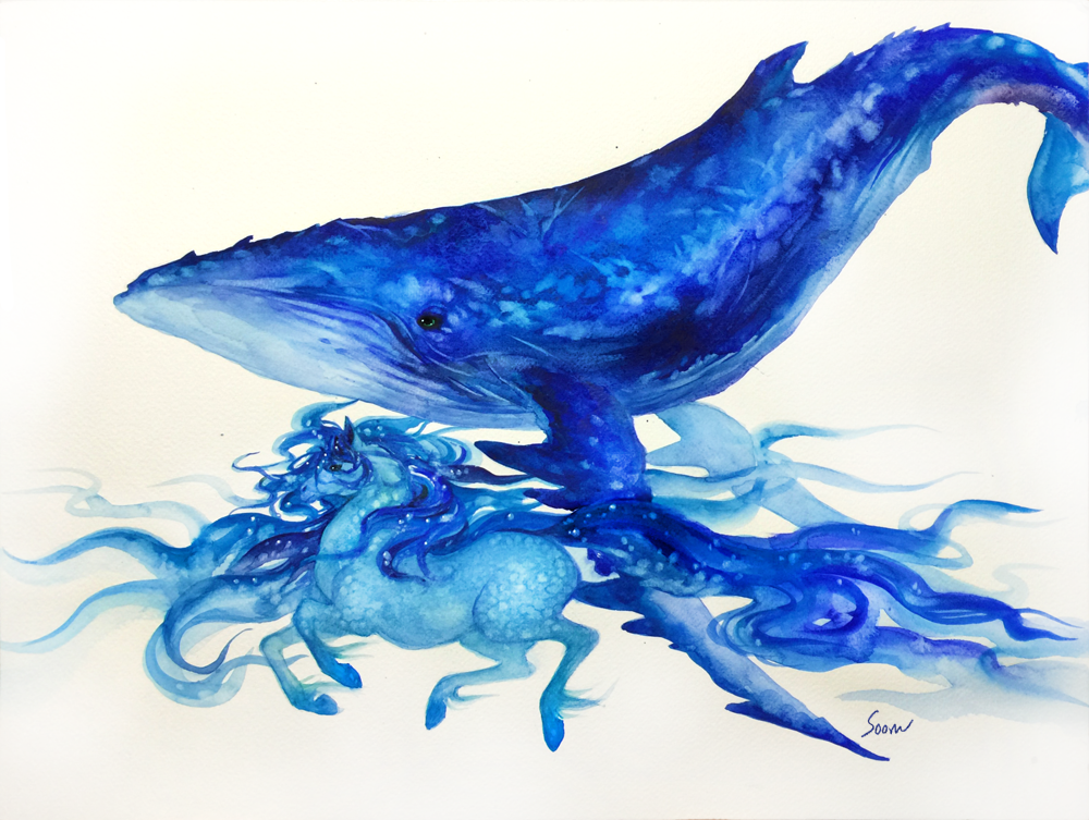animal, blue, blue_whale, gurumdal_(kirel), horse, no_humans, original, whale