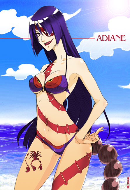 =sai=, bikini, blue_hair, eyepatch, lipstick, long_hair, noritake, ocean