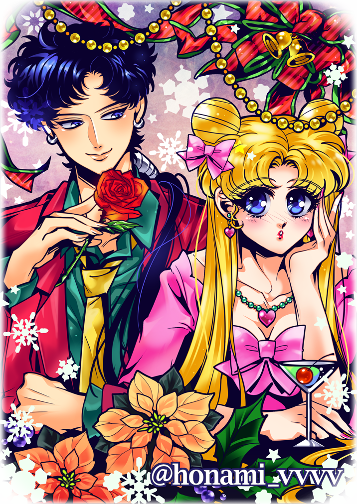 1boy, 1girl, artist_name, bangs, bishoujo_senshi_sailor_moon, black_hair, blonde_hair, blue_eyes