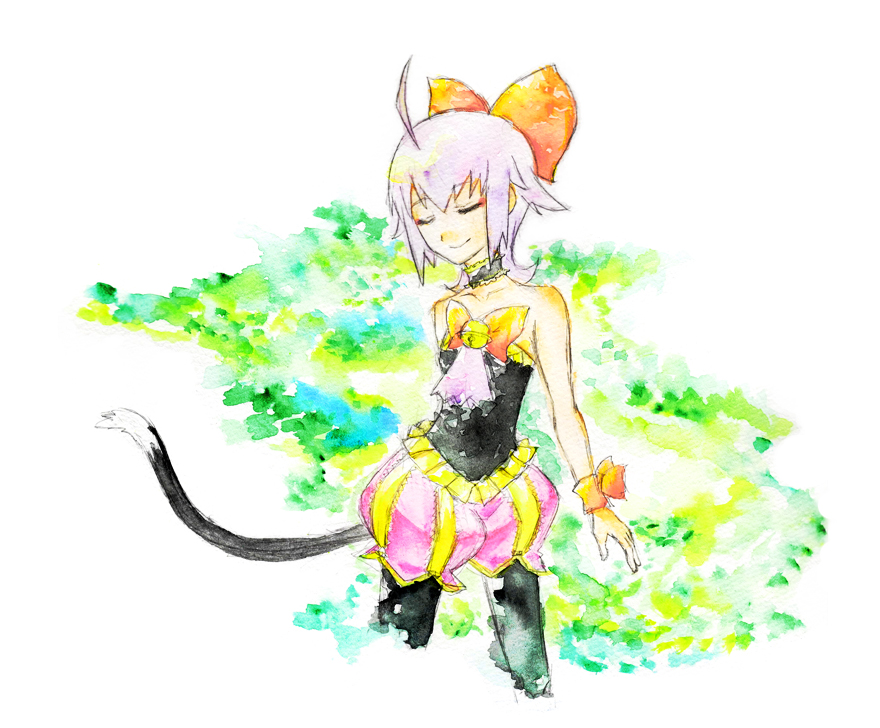 1girl, 6_(seraphim_elorhell), ahoge, ascot, bangs, bare_shoulders, bell, black_legwear