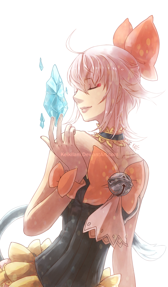 1girl, ahoge, ascot, bangs, bare_shoulders, bell, black_neckwear, black_shirt