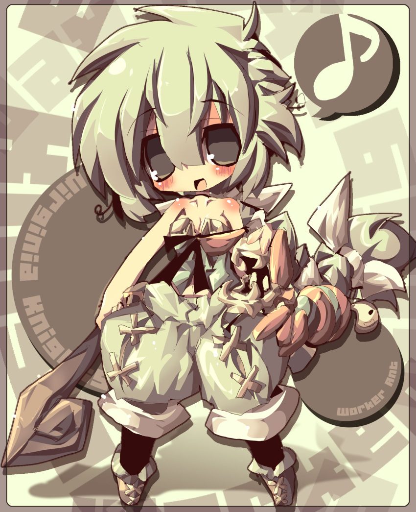 1girl, ant, bare_shoulders, blush, braid, breasts, cleavage, dangomushi