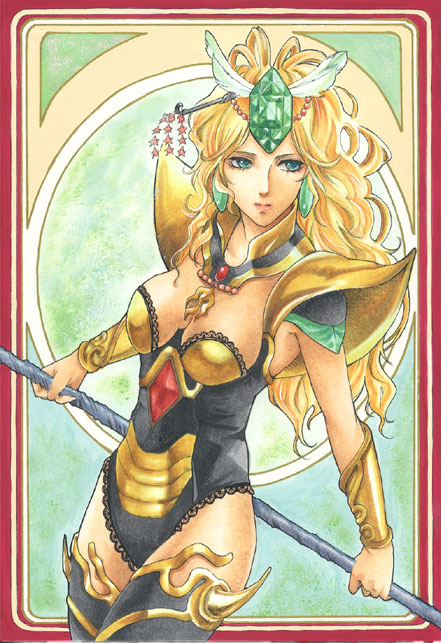 1girl, armor, bad_id, bad_pixiv_id, blonde_hair, breasts, dark_skin, forehead_jewel