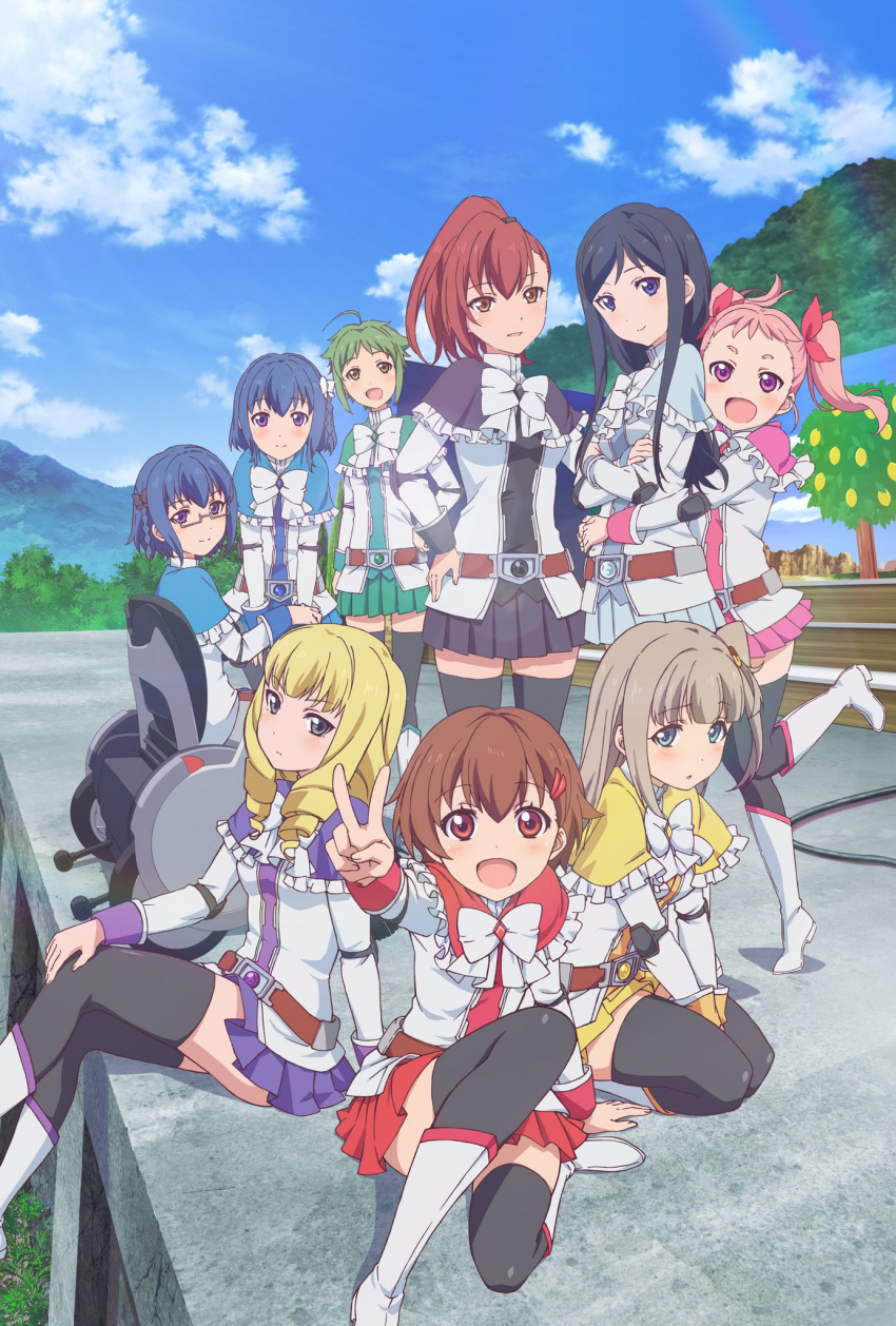 6+girls, action_heroine_cheer_fruits, ahoge, akagi_an, aoyama_genki, aoyama_yuuki_(cheer_fruits), bangs, belt
