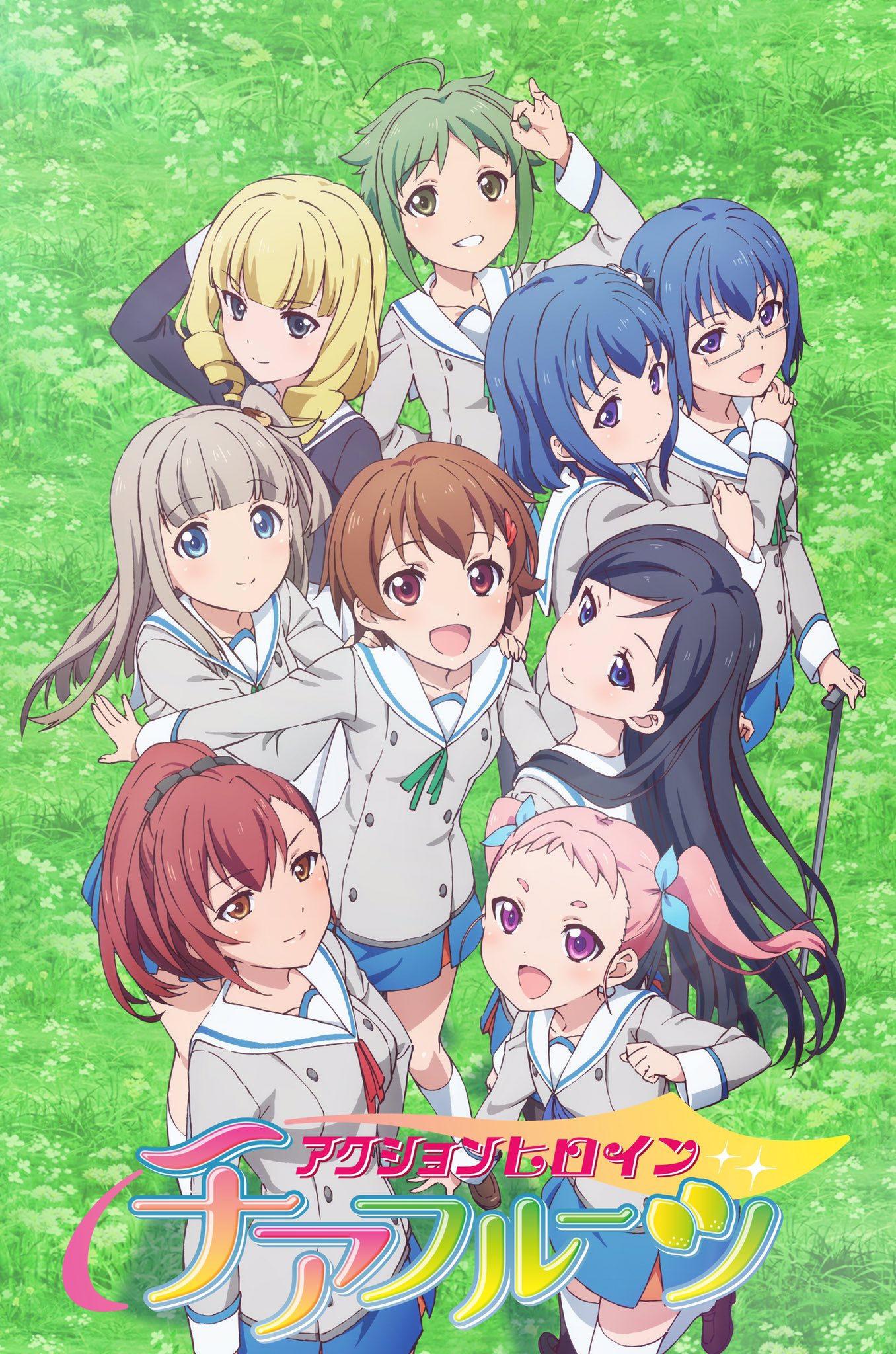 6+girls, action_heroine_cheer_fruits, ahoge, akagi_an, aoyama_genki, aoyama_yuuki_(cheer_fruits), black_bow, black_hair