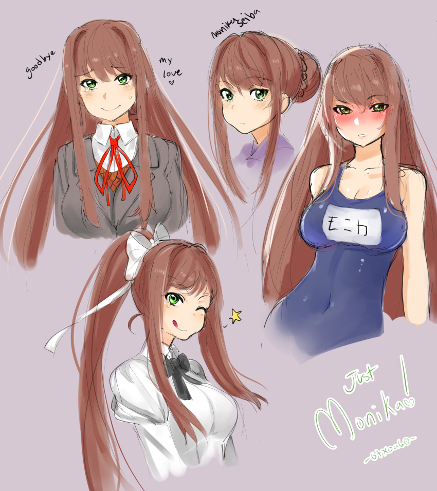 1girl, :q, absurdres, alternate_costume, bangs, bare_arms, bare_shoulders, black_ribbon