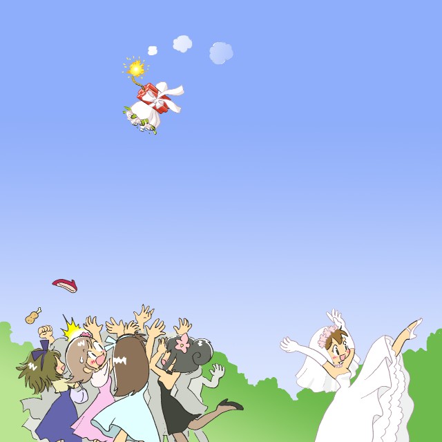 bouquet_toss, bridal_veil, bride, bride's_maid, bridesmaid, catfight, dress, dynamite